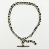 Antique 1899 Sterling Silver 14.5" Albert Curb Chain & T-Bar Pendant 925