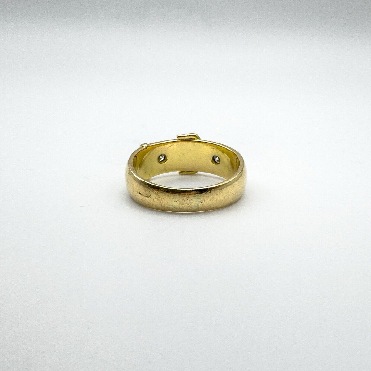 Vintage 18ct Gold 0.20ct Double Diamond Buckle Ring Size P Heavy 7g 6.9mm Band