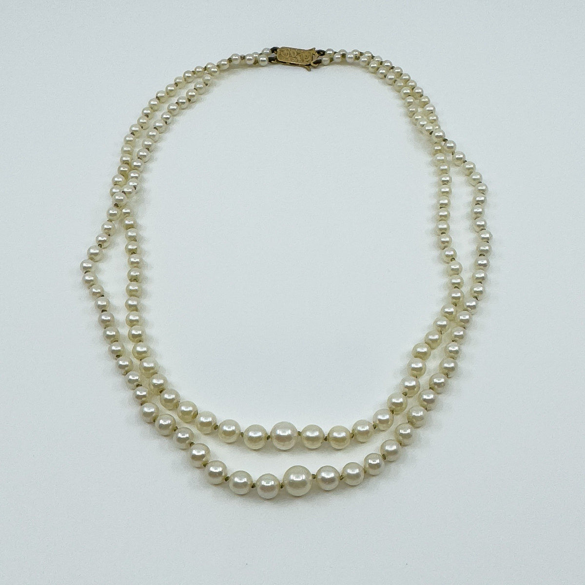 Vintage 9ct Gold Cultured Double Row Pearl 17” Necklace 375