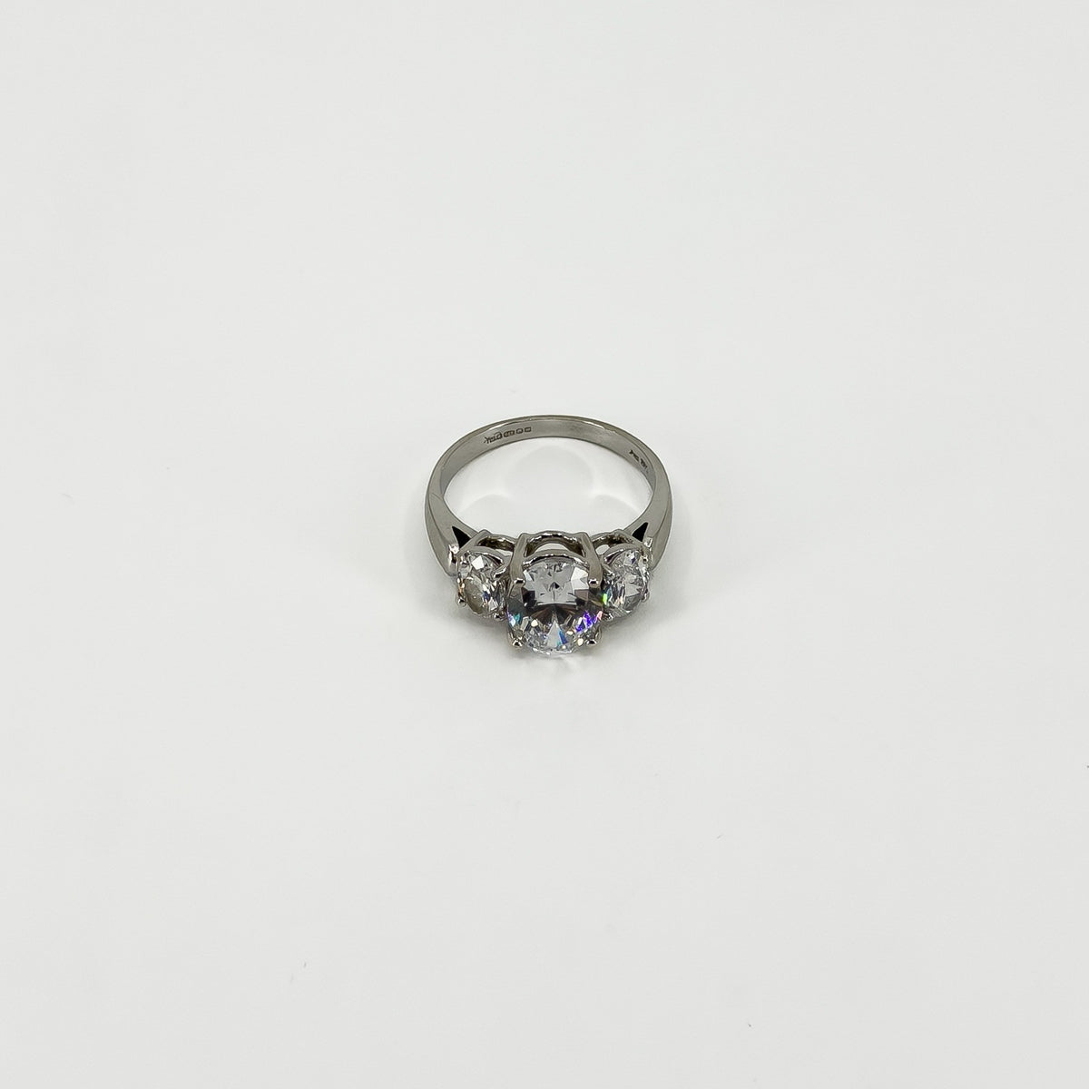 Chunky 9ct White Gold 2.30ct CZ Trilogy Engagment Ring 375 Size J