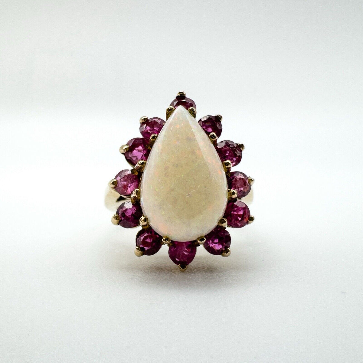 Huge Vintage 9ct Gold Opal & Ruby Ring ( approximately 3ct Total Gems )