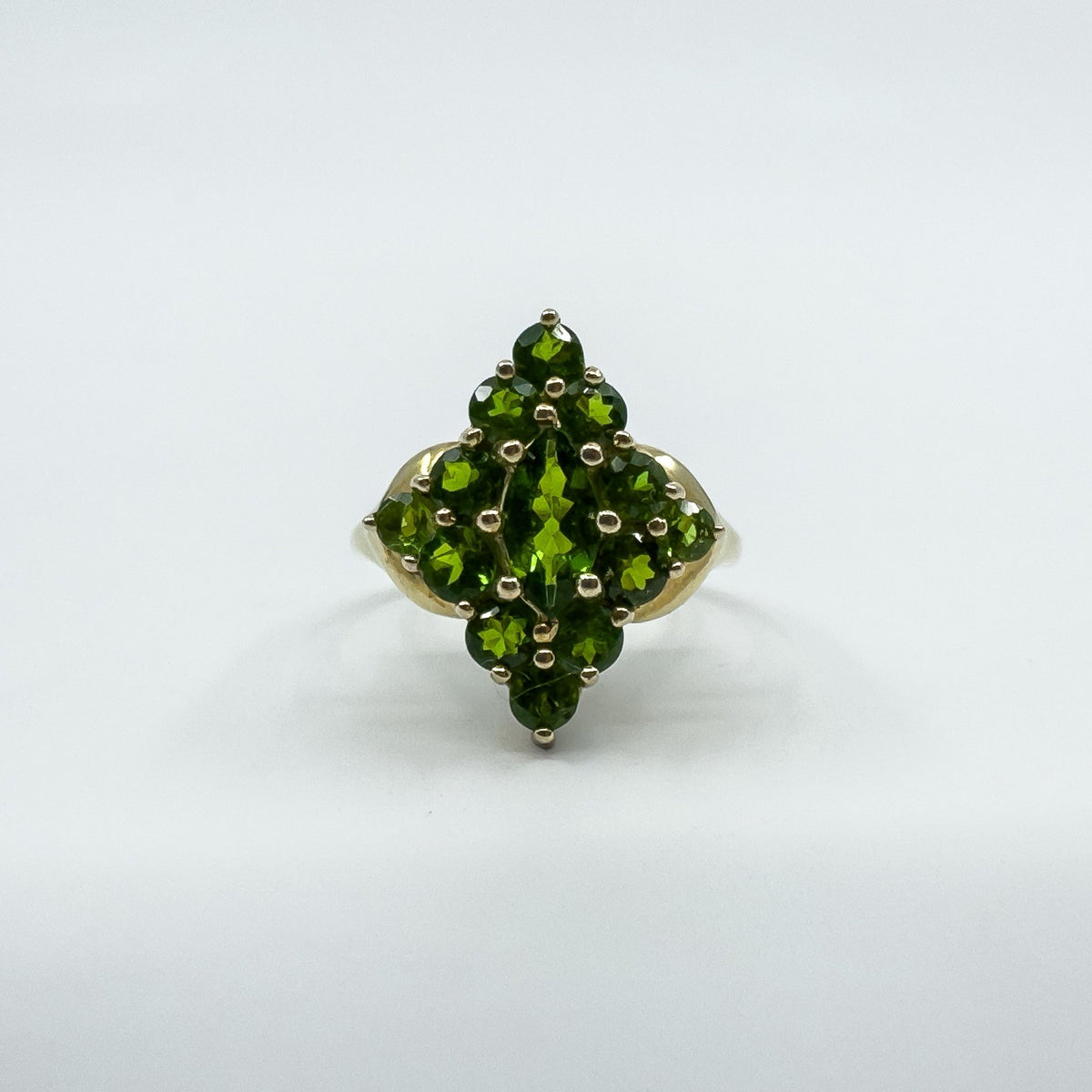 9ct Yellow Gold Green Tourmaline Cluster Ring 375 Size K