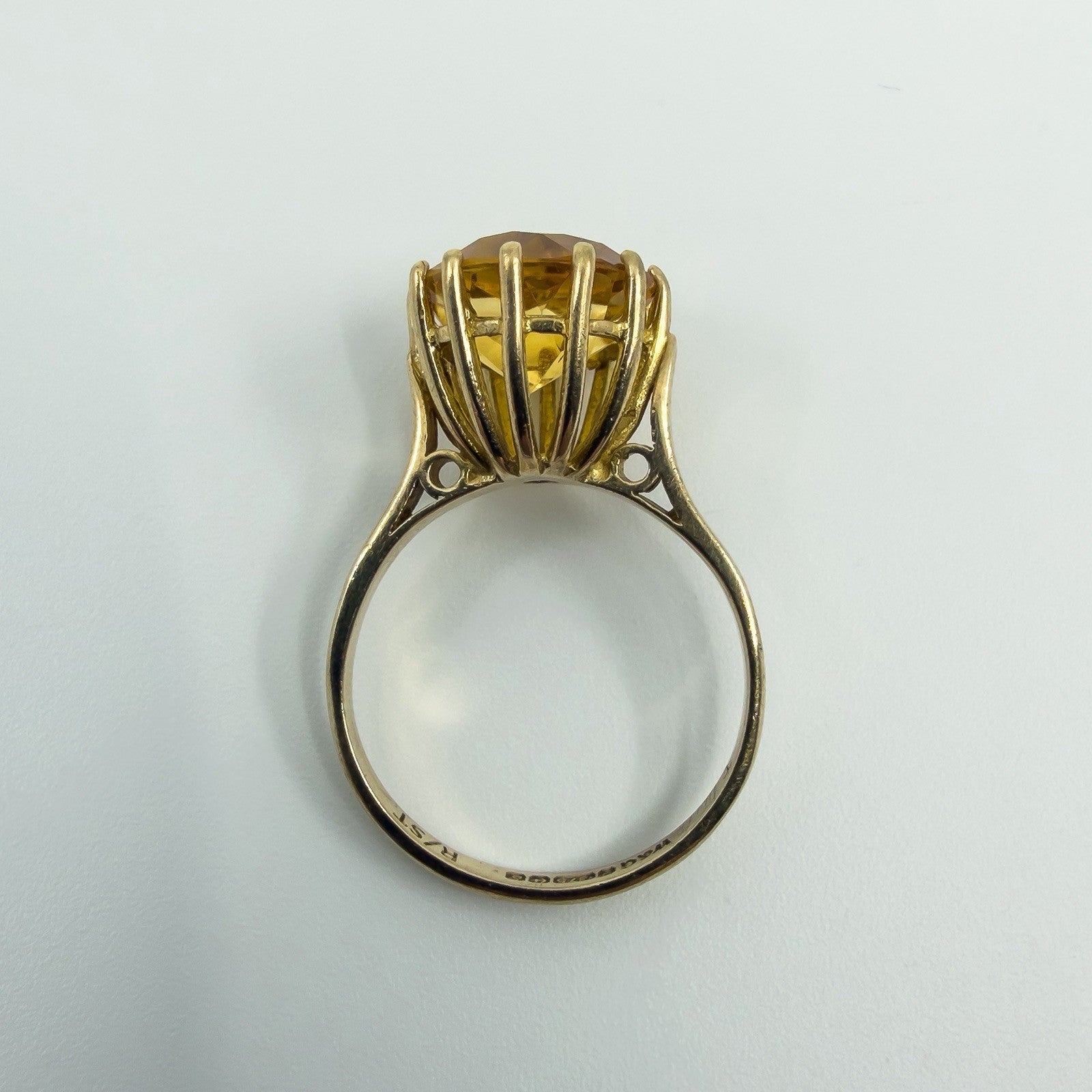 Vintage 9ct Gold 4.40ct Citrine Solitaire Cocktail Ring 375 Size K - L Birm 1992