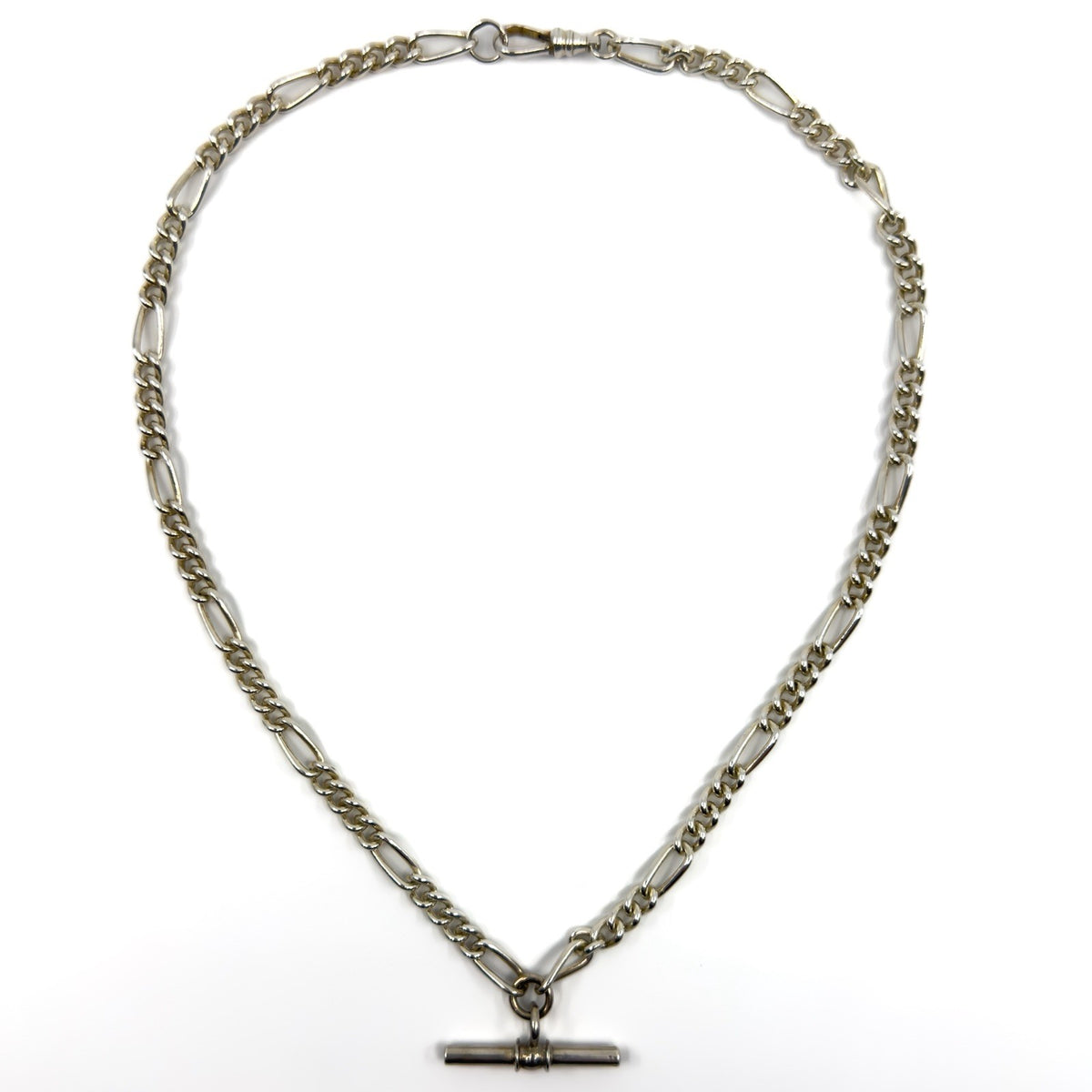 Vintage Sterling Silver 18” Figaro Chain Dog Clip & T-Bar Pendant 925