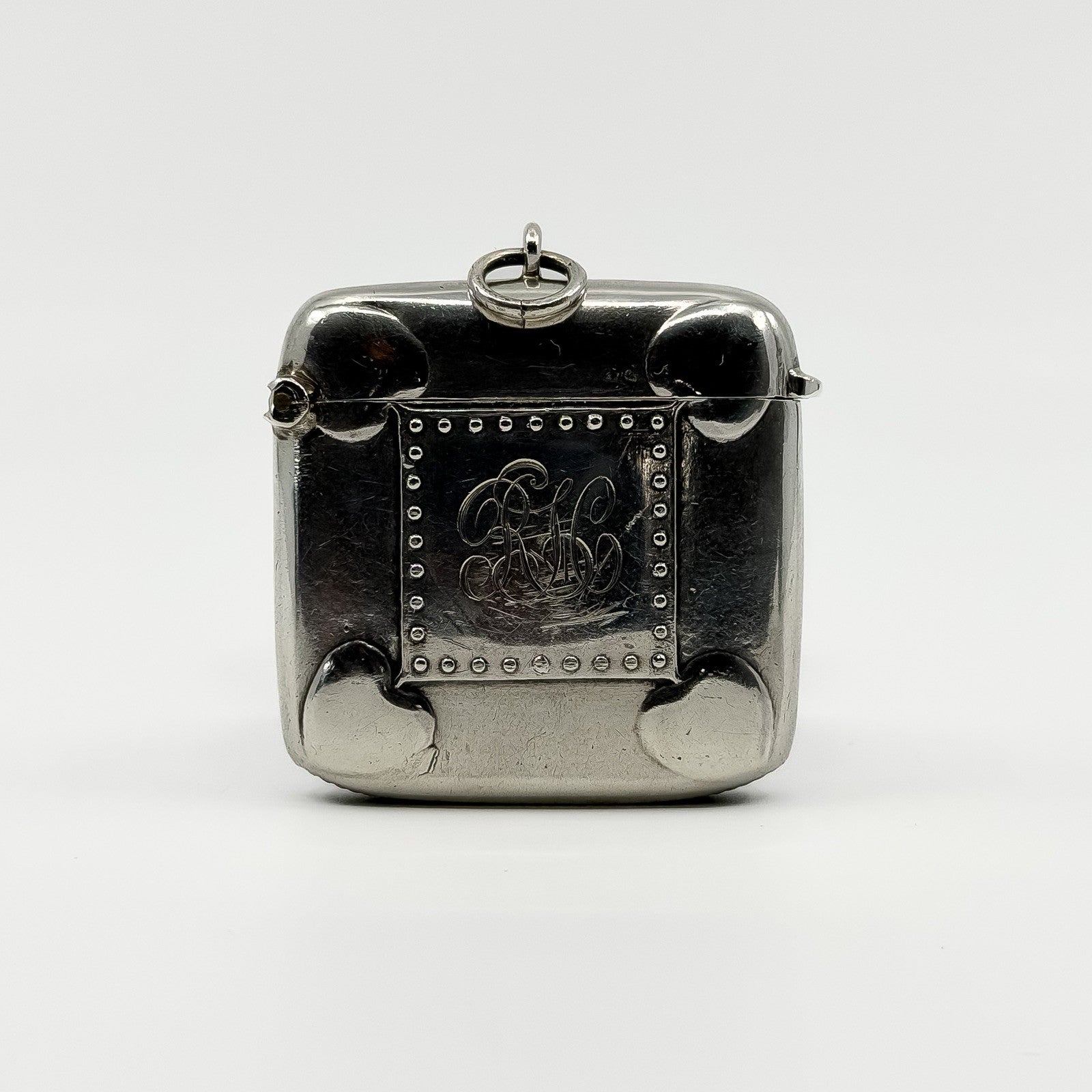 Large Antique 1904 Sterling Silver Reversible Vesta Case Engraved Locket 925