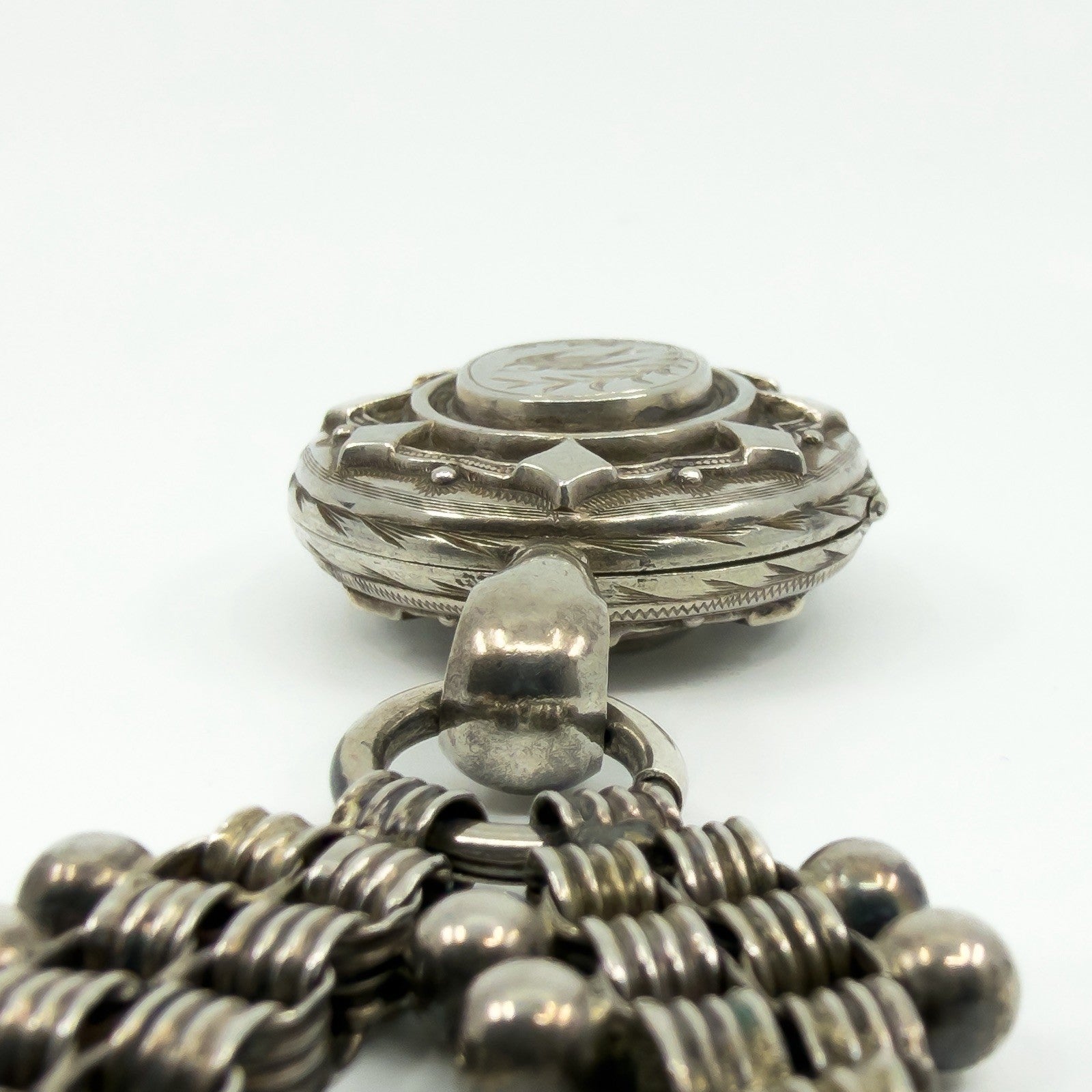 Large Antique Victorian Sterling Silver Reversible Locket & 18.5" Book Chain 925