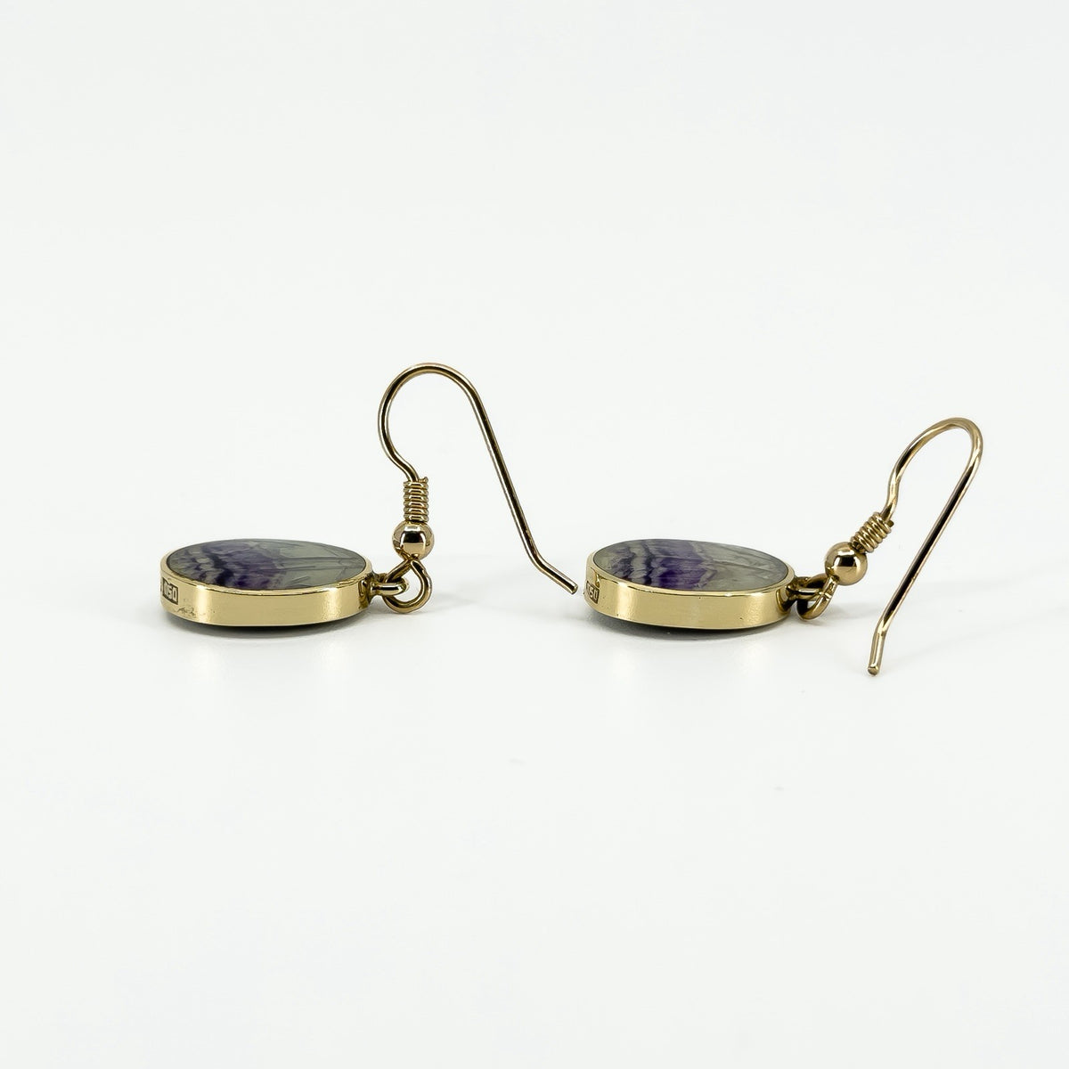 Vintage 9ct Gold Fob Earrings Blue John & Black Onyx 375 by David Scott Walker