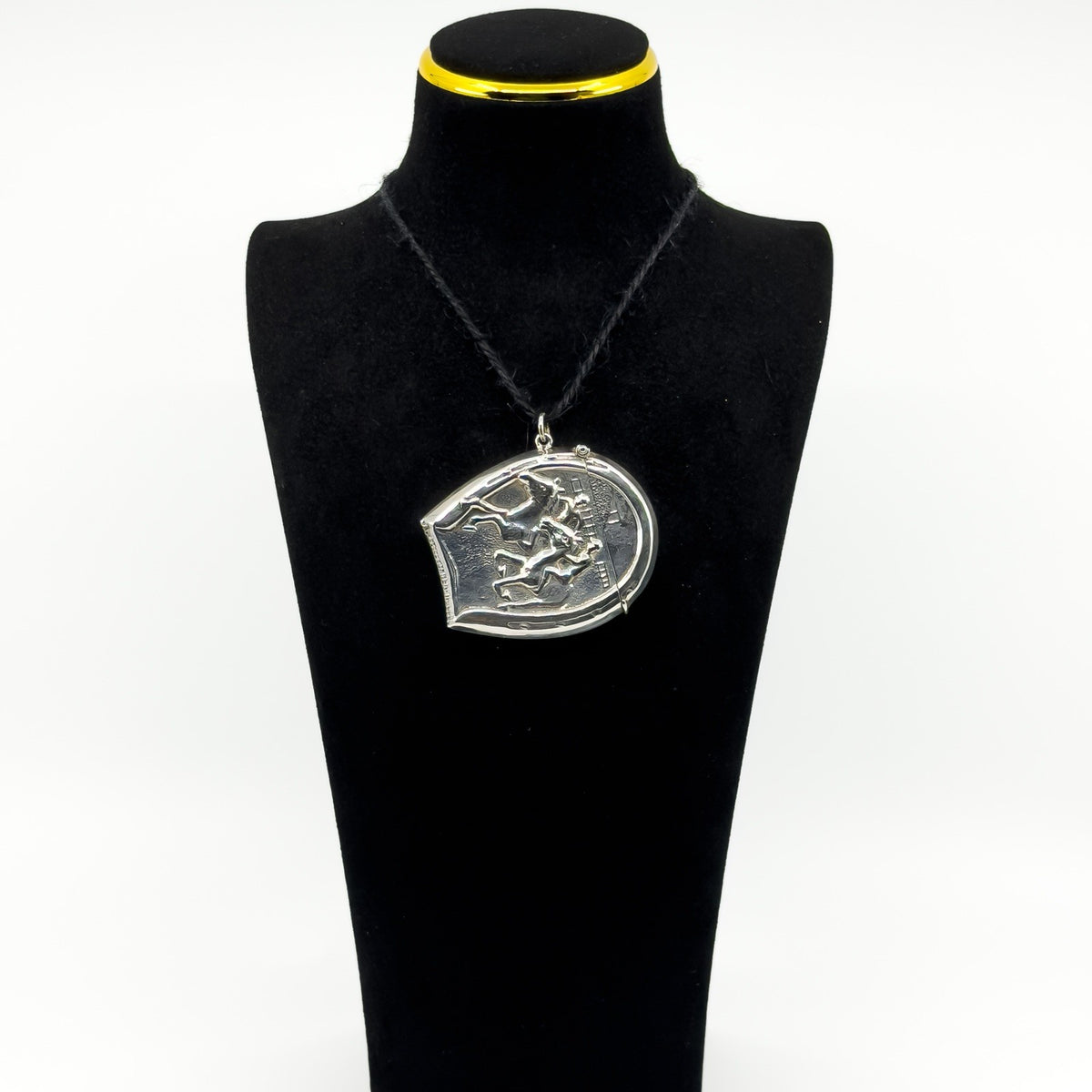 Huge Oversized Chunky Vintage Sterling Silver Equestrain Locket / Vesta Case