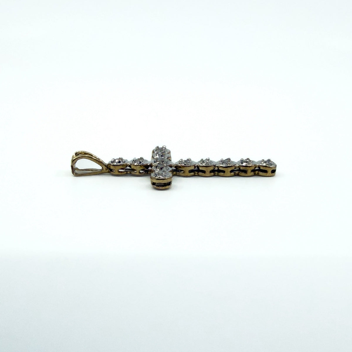 9ct White & Yellow Gold Diamond Christian Cross Pendant 375