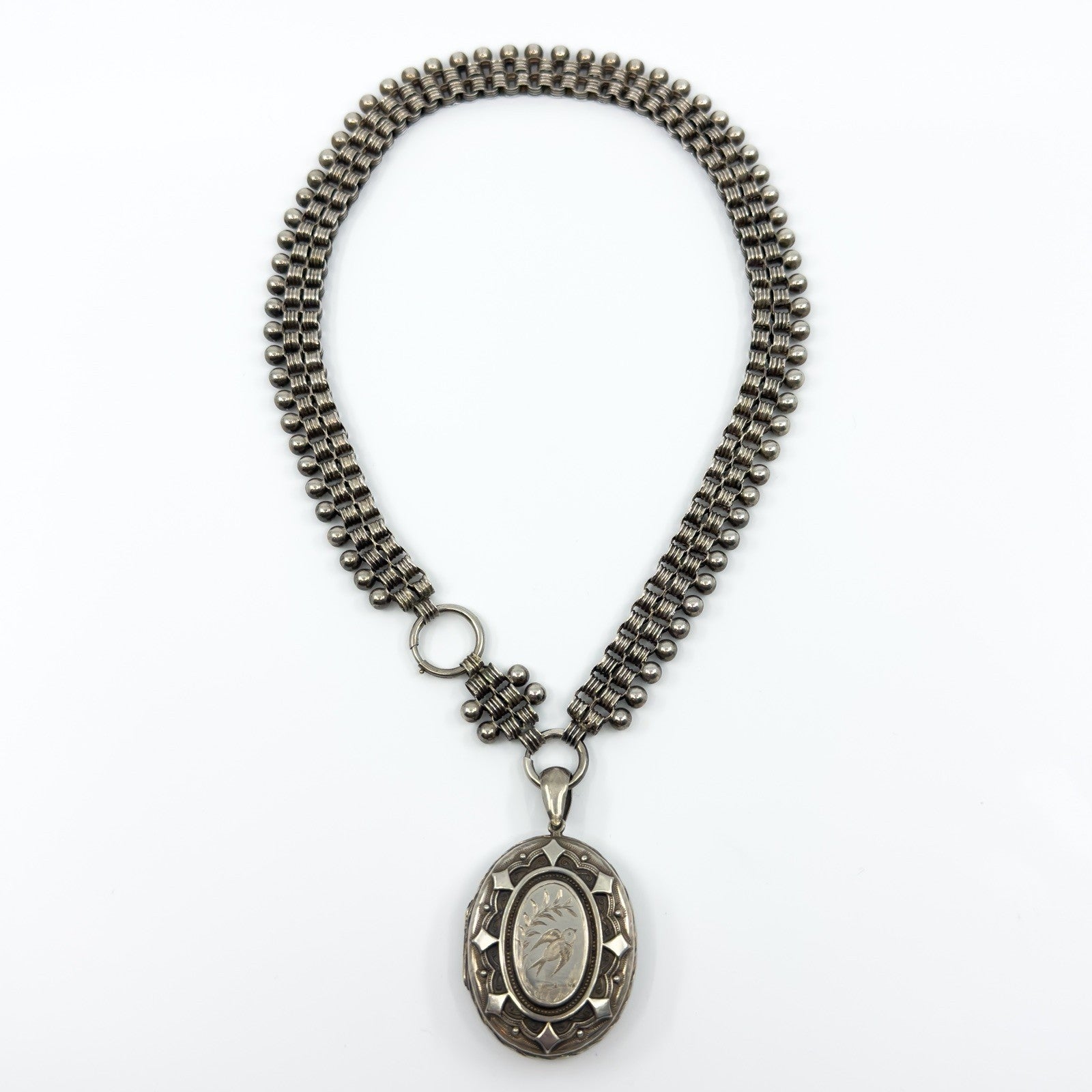 Large Antique Victorian Sterling Silver Reversible Locket & 18.5" Book Chain 925