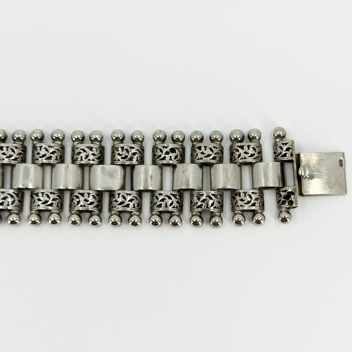 RARE Antique Victorian Sterling Silver Floral Engraved Book Chain Bracelet 925