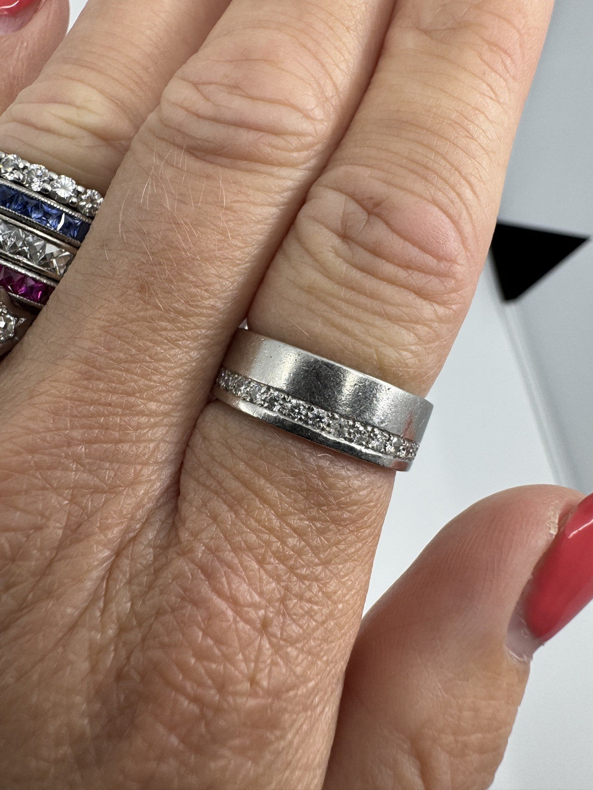 Chunky Wide 6.8mm Platinum Diamond Full Eternity Band / Ring 950 Size O (2007)