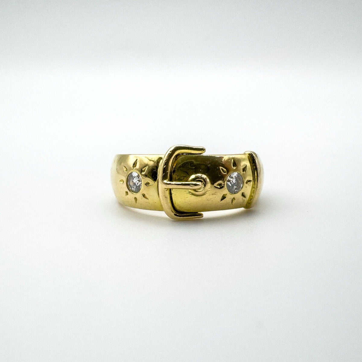 Vintage 18ct Gold 0.20ct Double Diamond Buckle Ring Size P Heavy 7g 6.9mm Band