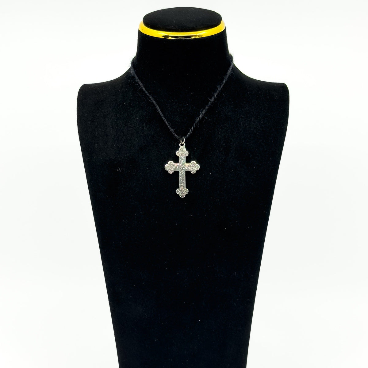 Antique Victorian (1898) Sterling Silver Engraved Christian Cross Pendant 925