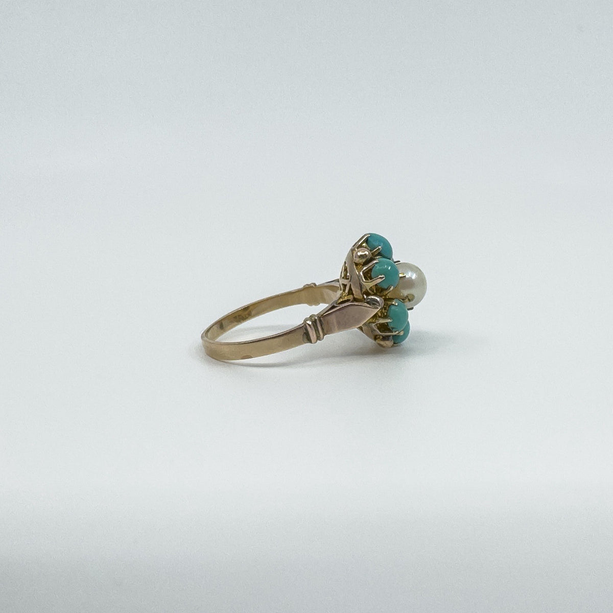Antique 14ct Gold Pearl & Turquoise Ring Size L
