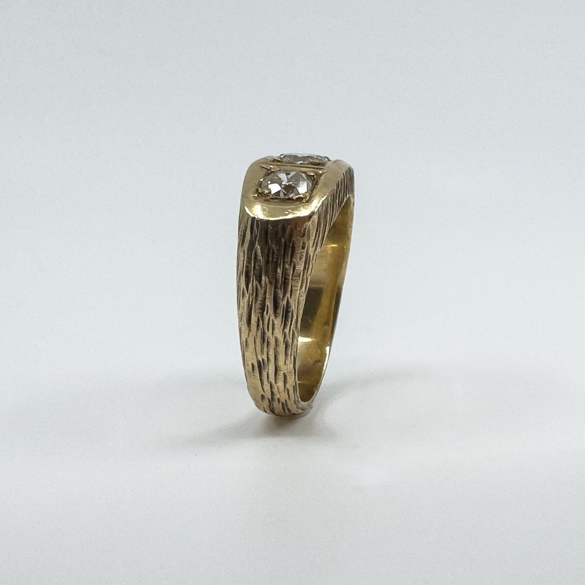 Chunky Vintage 9ct Gold 1.30ct Starburst Diamond Trilogy Ring Gypsy Band Size U