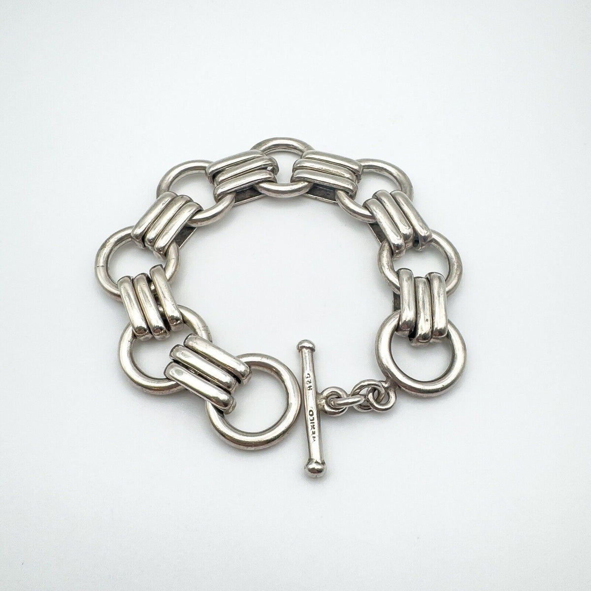 Wide Chunky Links & Hoops T-Bar Bracelet in Sterling Silver 925 Heavy 85g Unisex