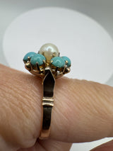 Antique 14ct Gold Pearl & Turquoise Ring Size L