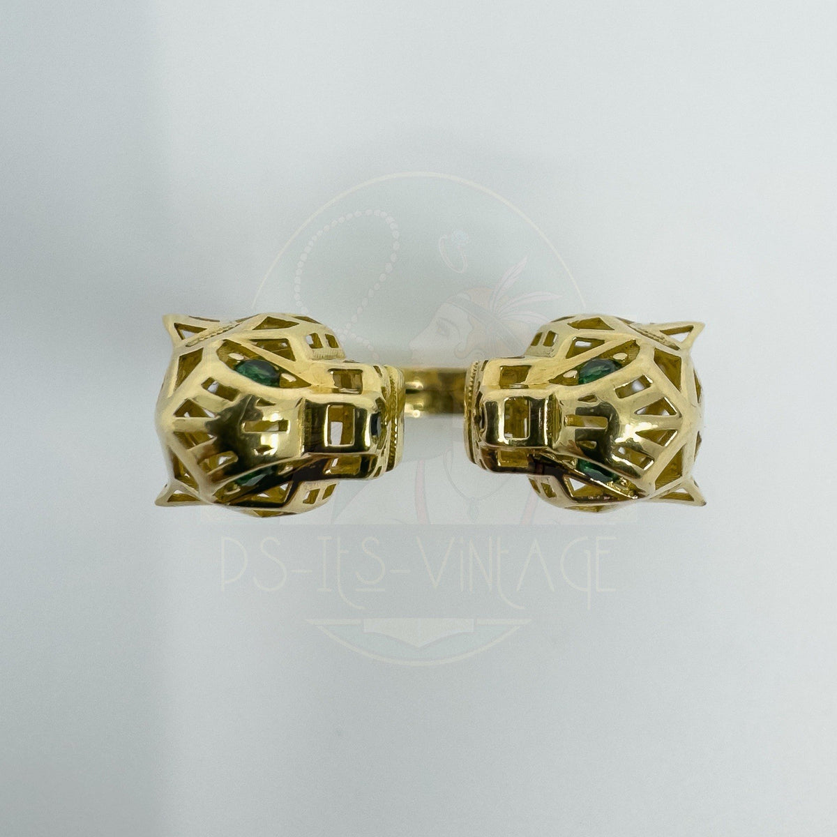 18ct Gold Gem Set Double Panther Head Ring Size O 750
