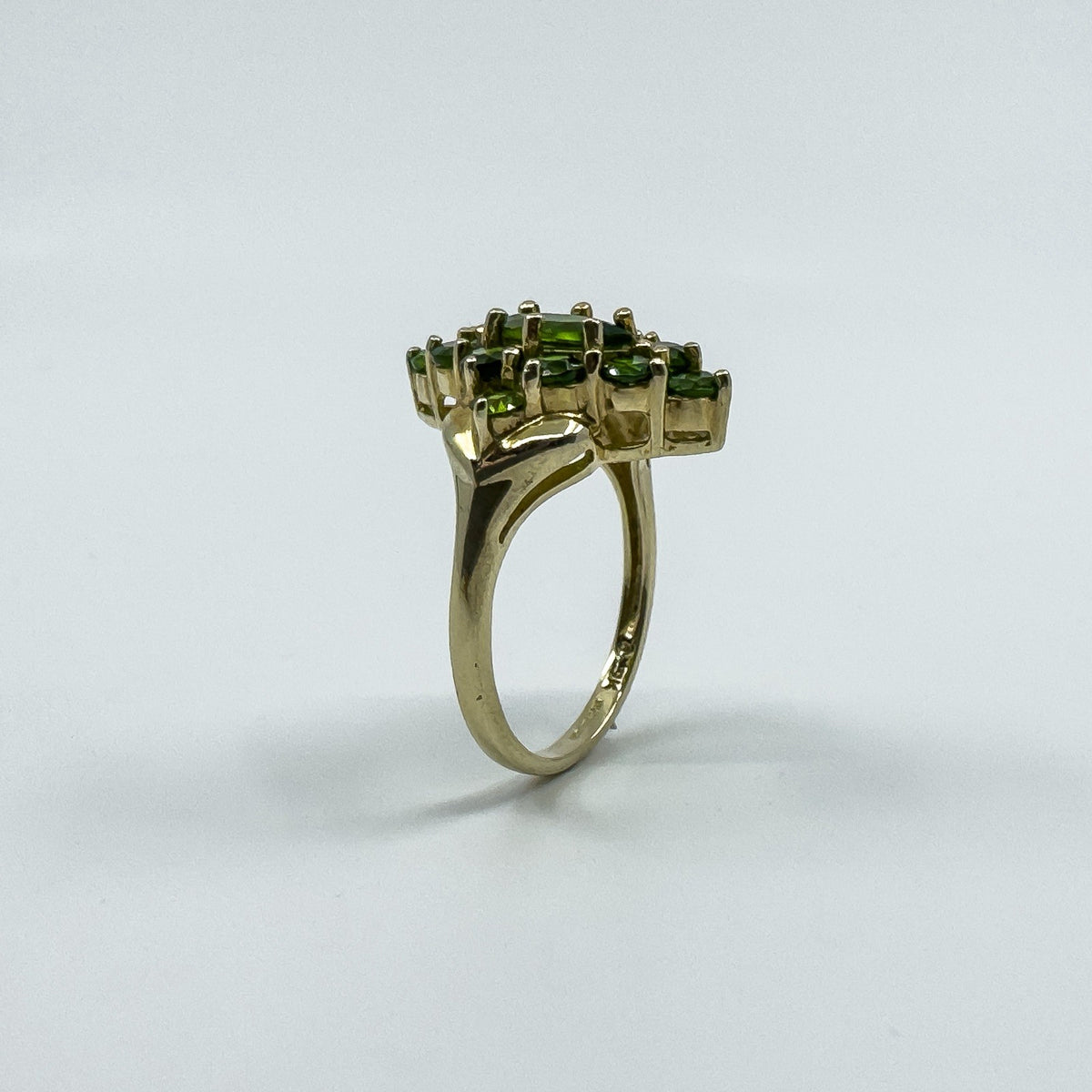 9ct Yellow Gold Green Tourmaline Cluster Ring 375 Size K
