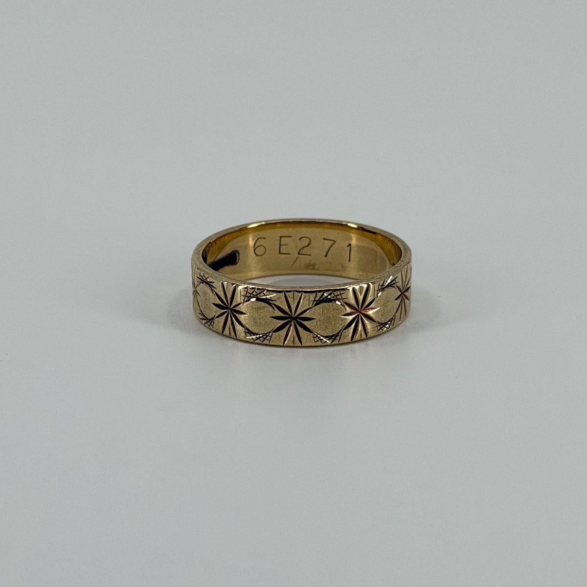 Vintage 9ct Gold Celestial Starry Engraved Full Band Ring 375 Size O (1977)