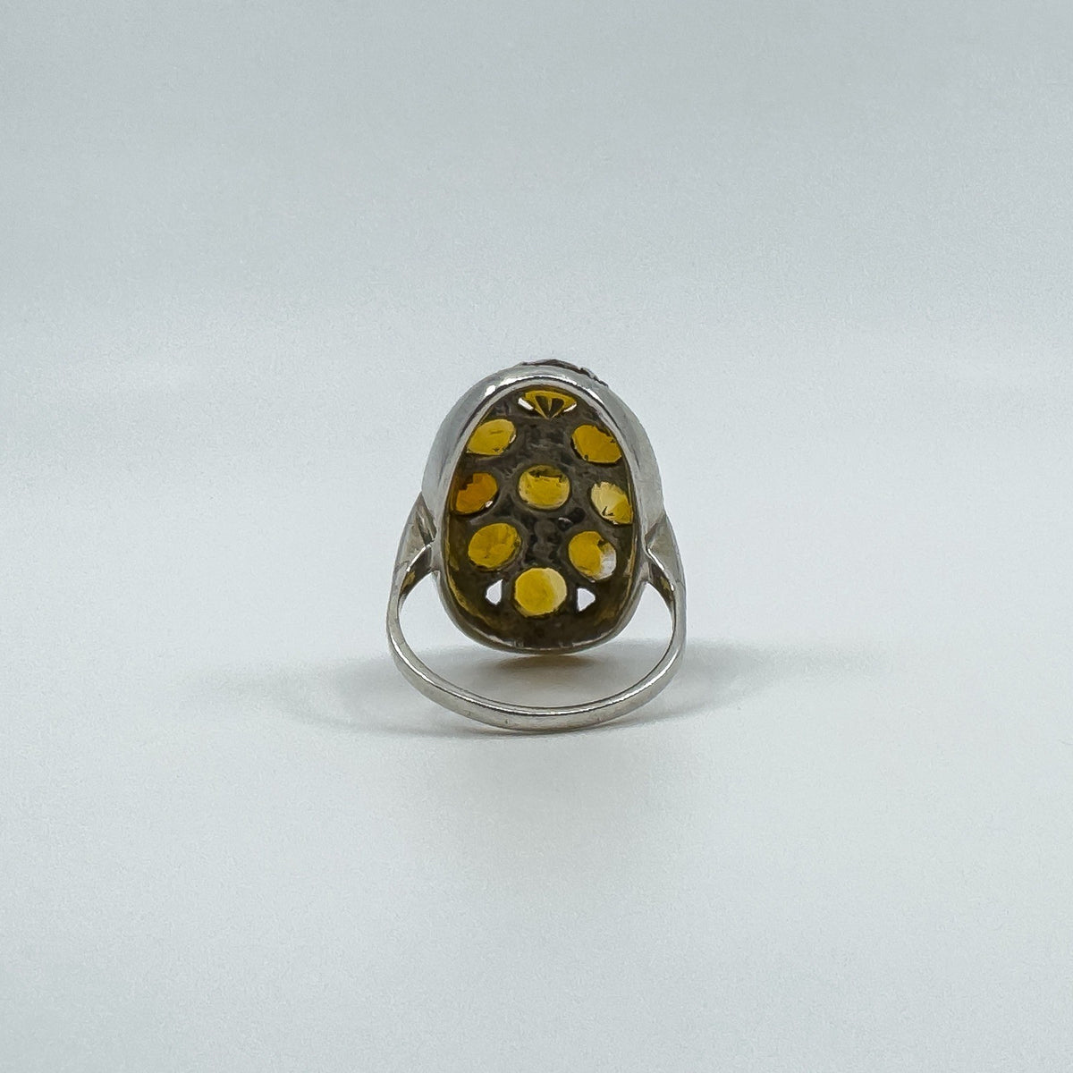 Huge Chunky Sterling Silver 4.50ct Citrine & Marcasite Cocktail Ring Size O - P