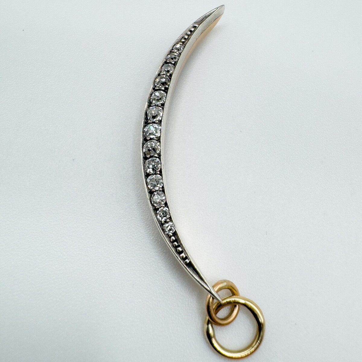 Antique 18ct Rose Gold Old Cut Diamond Crescent Moon Pendant (Converted Brooch)