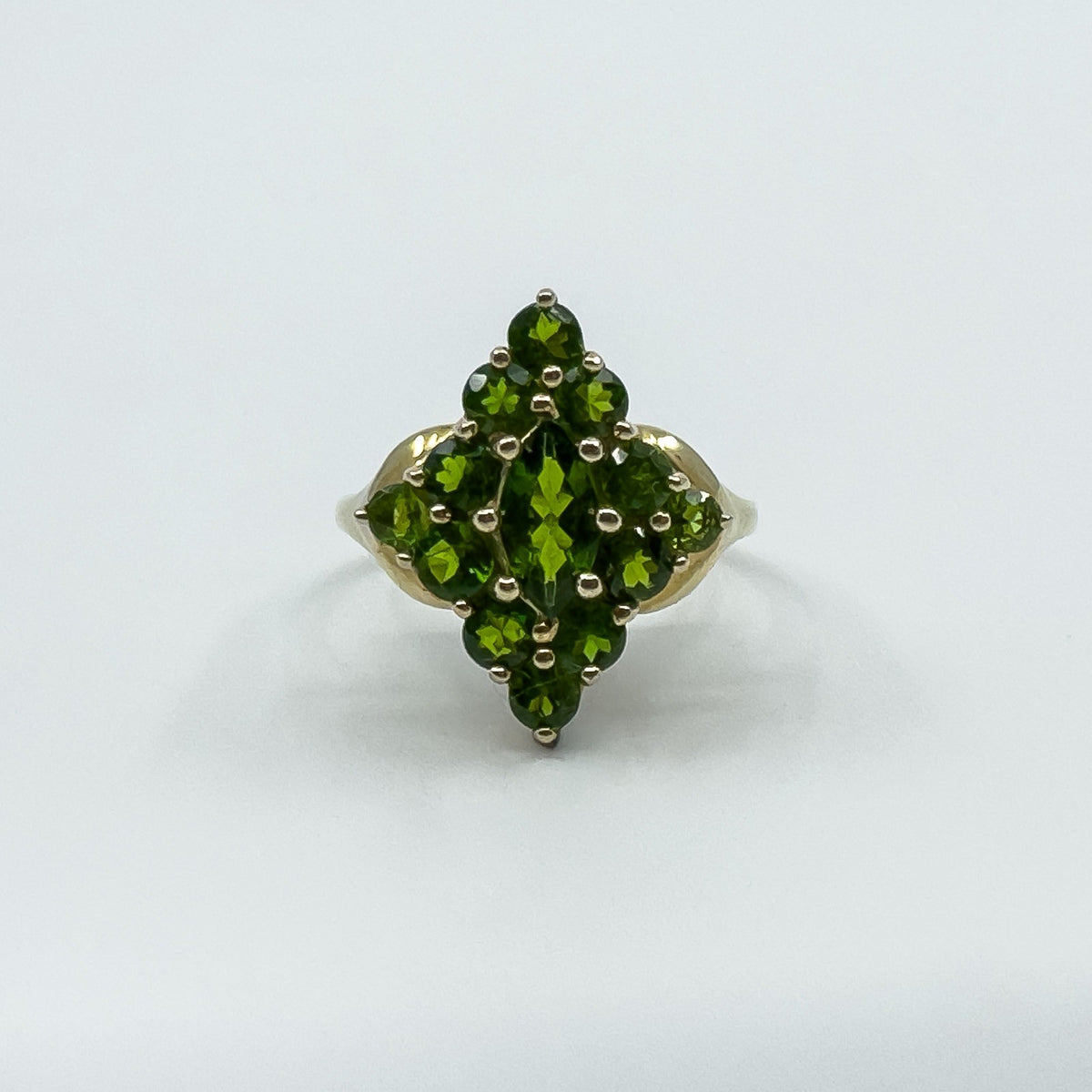 9ct Yellow Gold Green Tourmaline Cluster Ring 375 Size K