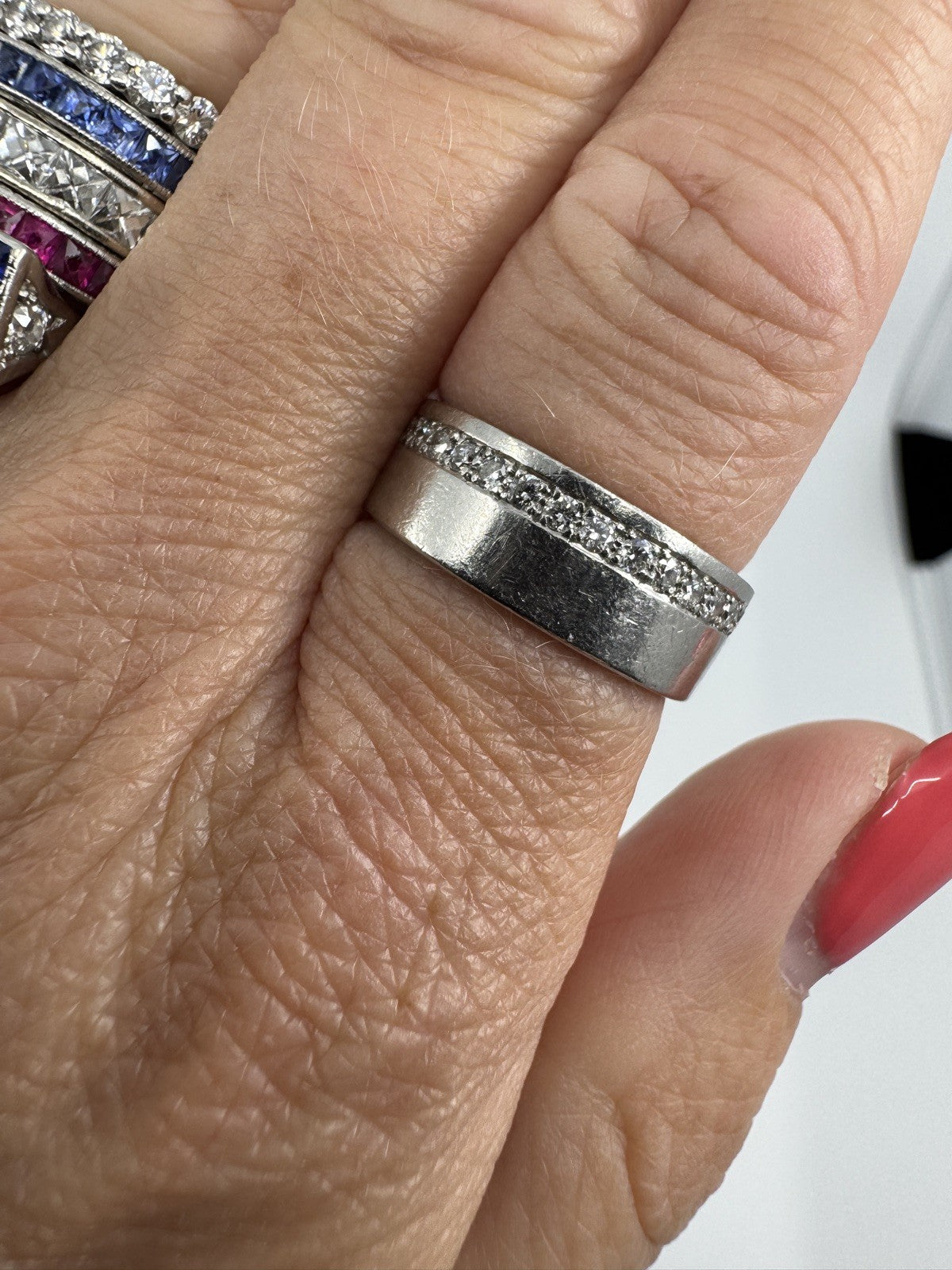 Chunky Wide 6.8mm Platinum Diamond Full Eternity Band / Ring 950 Size O (2007)