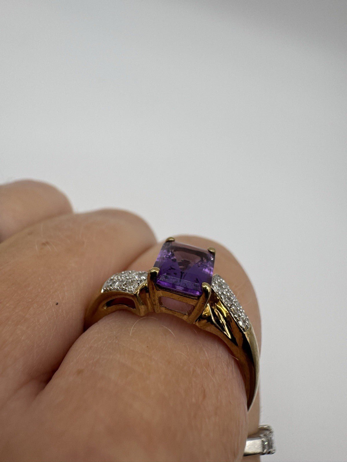 Vintage 9ct Gold 1.75ct Diamond & Amethyst Ring 375 Size R 2004