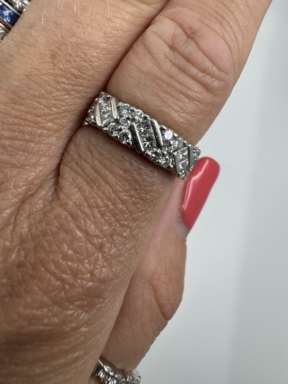 Wide Chunky Platinum Diamond Band / Ring 950 Size L - M