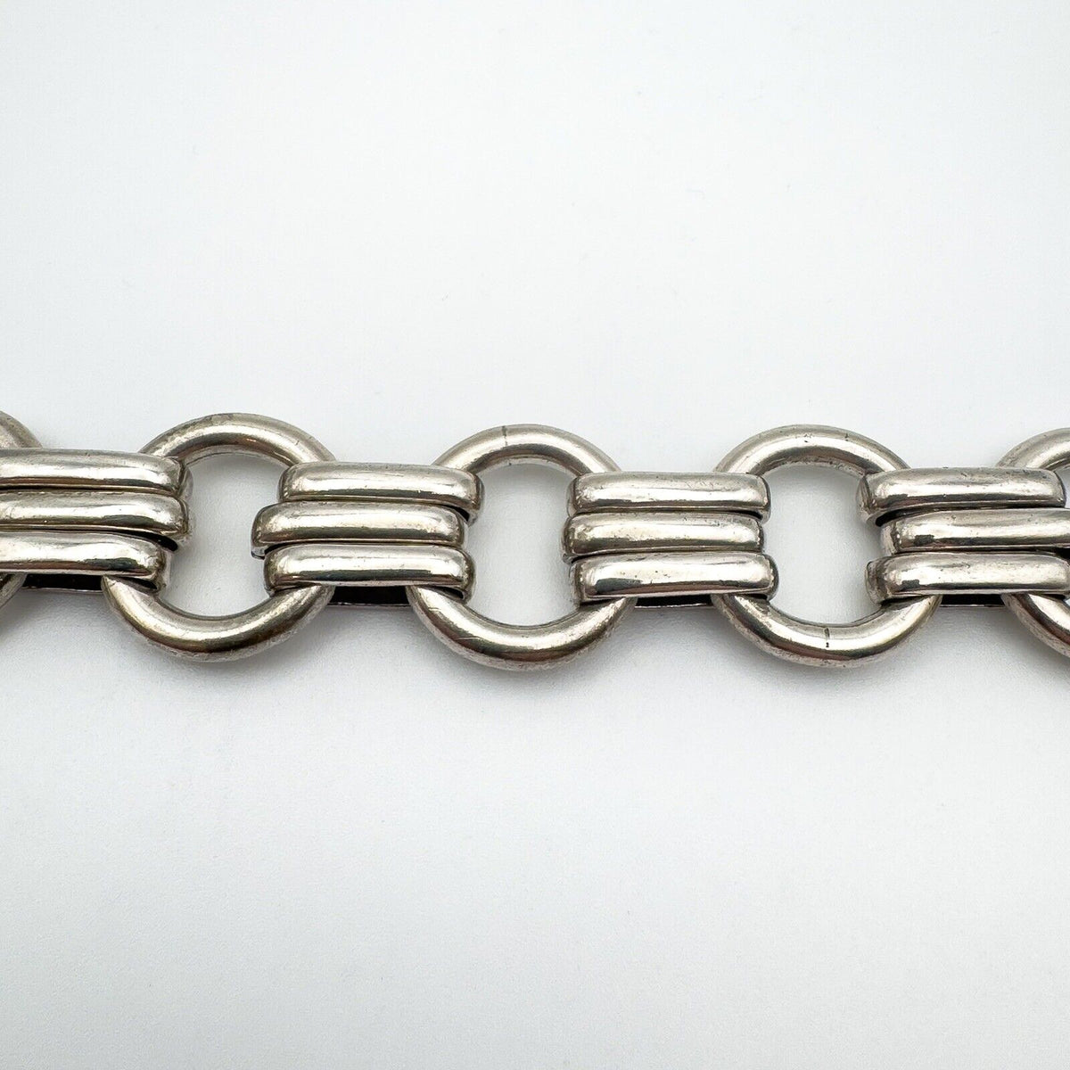 Wide Chunky Links & Hoops T-Bar Bracelet in Sterling Silver 925 Heavy 85g Unisex