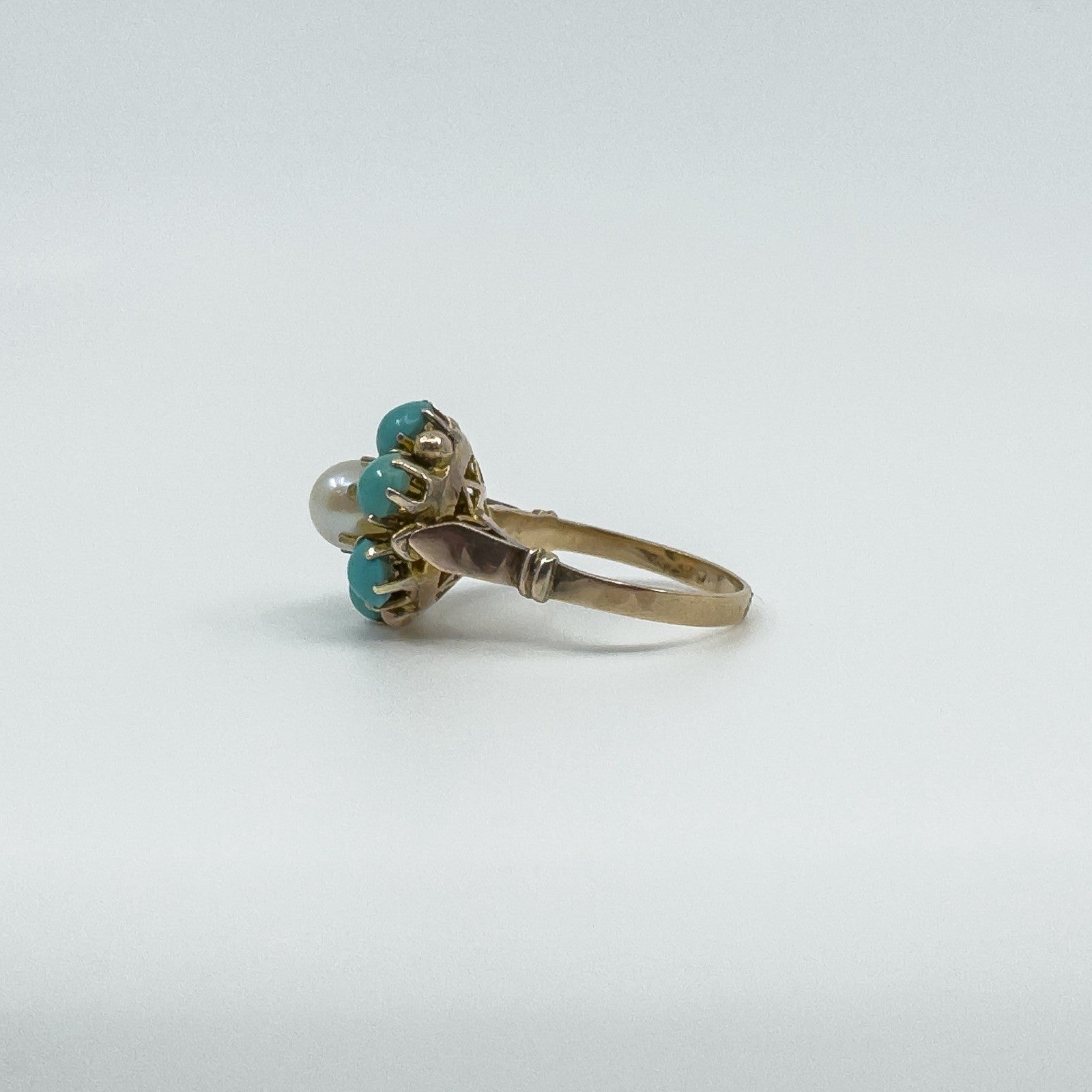 Antique 14ct Gold Pearl & Turquoise Ring Size L