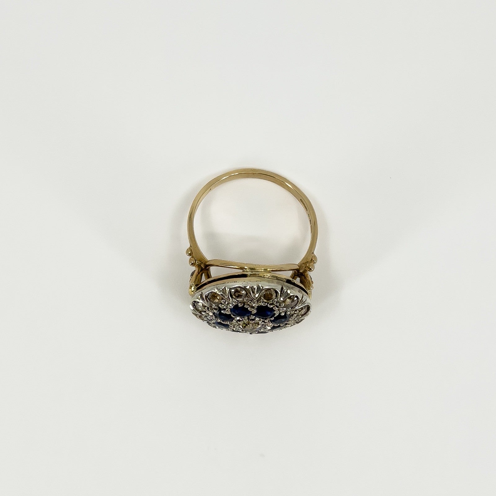 Antique Edwardian 14ct Gold Rose Cut Diamond & Sapphire Bombe Ring 585 Size O P