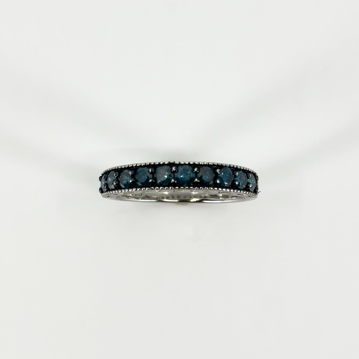 Sterling Silver 1ct Blue Diamond Half Eternity Band / Ring 925 Size R