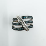 Sterling Silver Blue & White Diamond Eternity Band Ring Size L