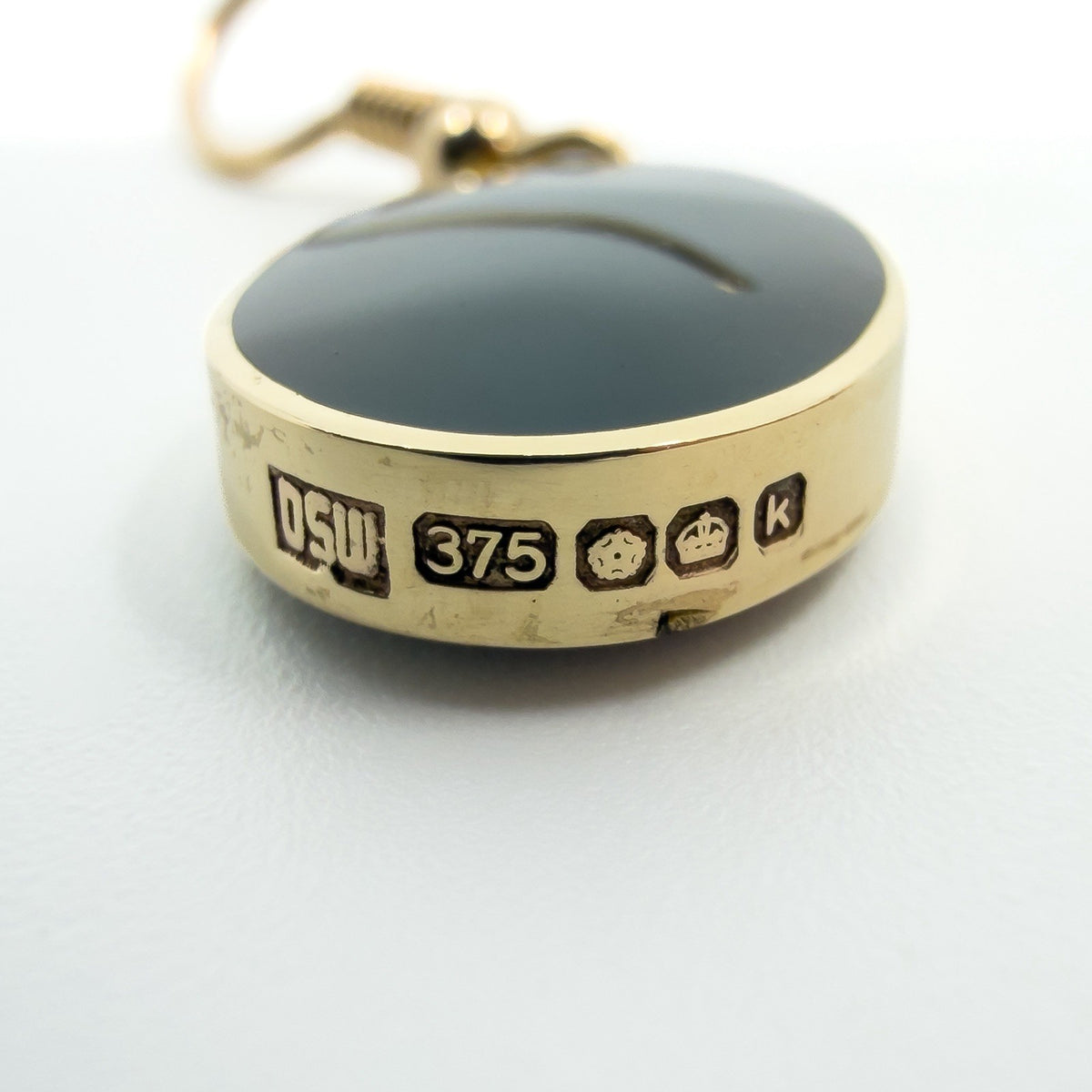 Vintage 9ct Gold Fob Earrings Blue John & Black Onyx 375 by David Scott Walker