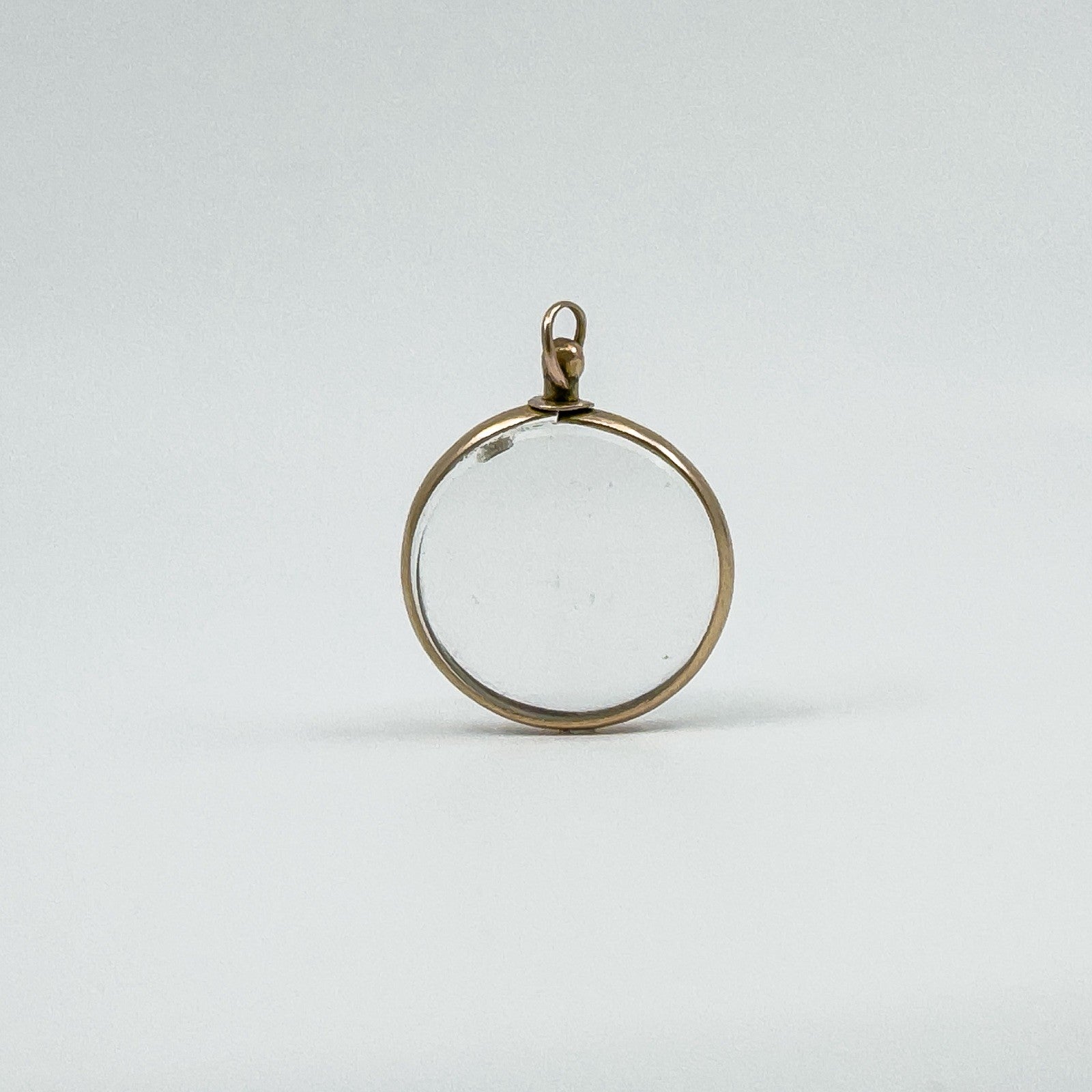 Antique 9ct Rose Gold Small Double Sided Glass Locket (Chester 1900)