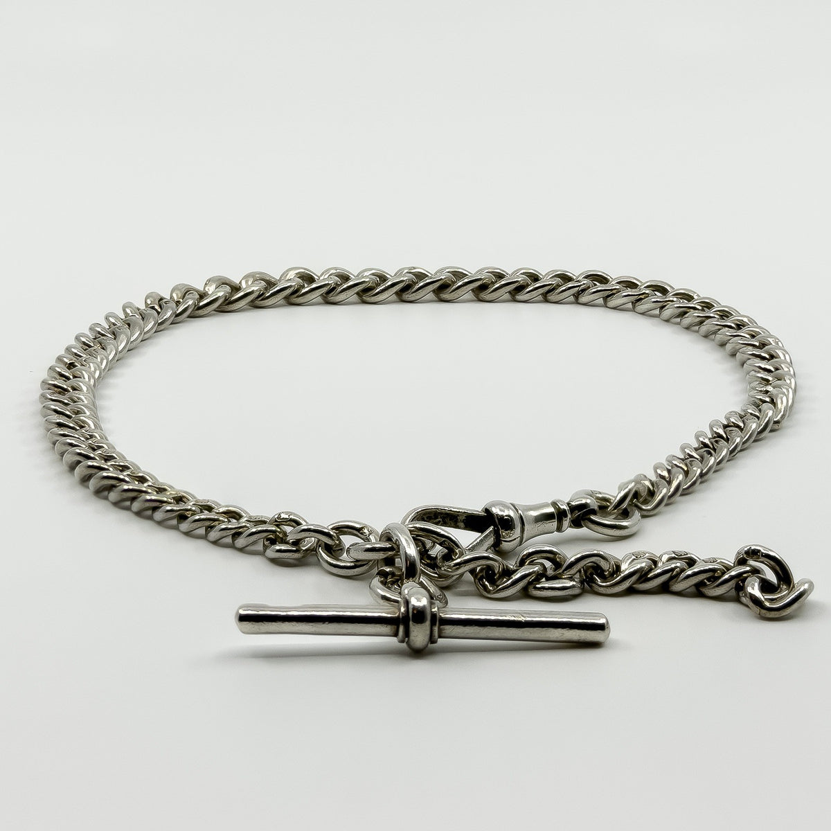 Antique 1899 Sterling Silver 14.5" Albert Curb Chain & T-Bar Pendant 925