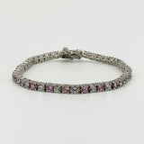 Sterling Silver 12ct Pink & White CZ Tennis 8 "Bracelet 925