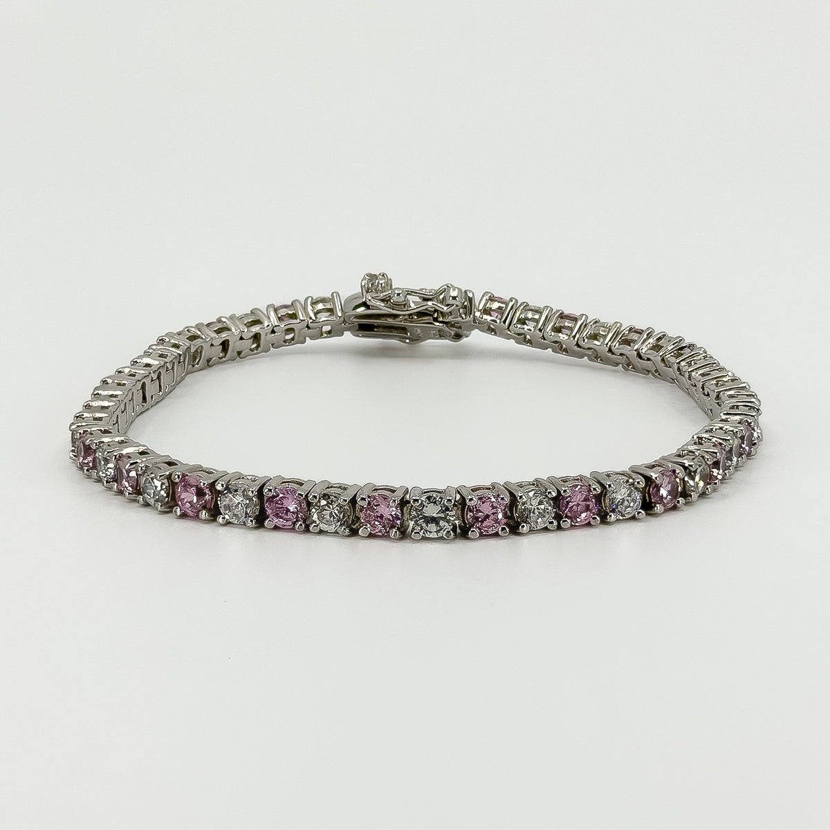 Sterling Silver 12ct Pink & White CZ Tennis 8 "Bracelet 925