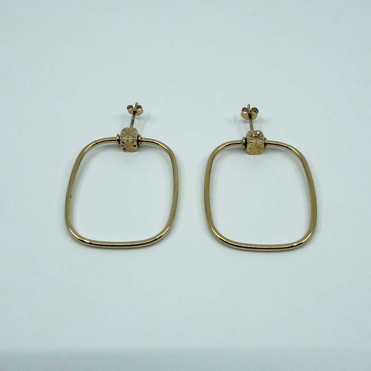 Unusual Large Rectangular 9ct Gold Hoop Earrings 375