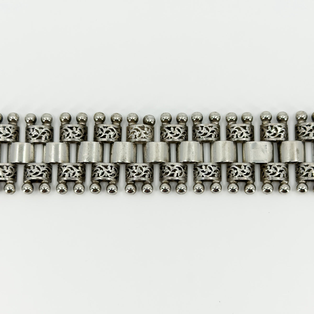 RARE Antique Victorian Sterling Silver Floral Engraved Book Chain Bracelet 925