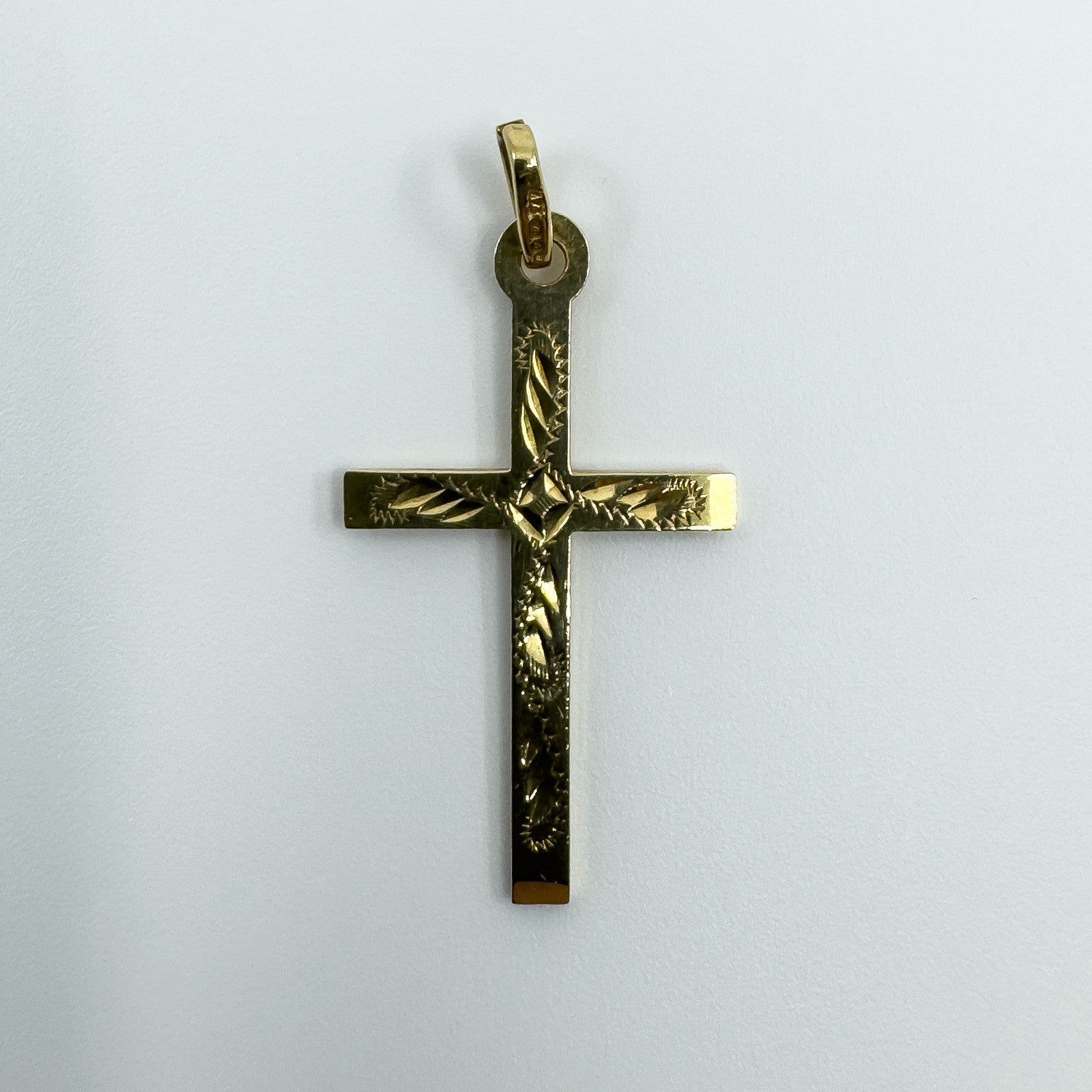 Vintage 9ct Gold Engarved Christian Cross Pendant / Charm 375 Reversible (1994)