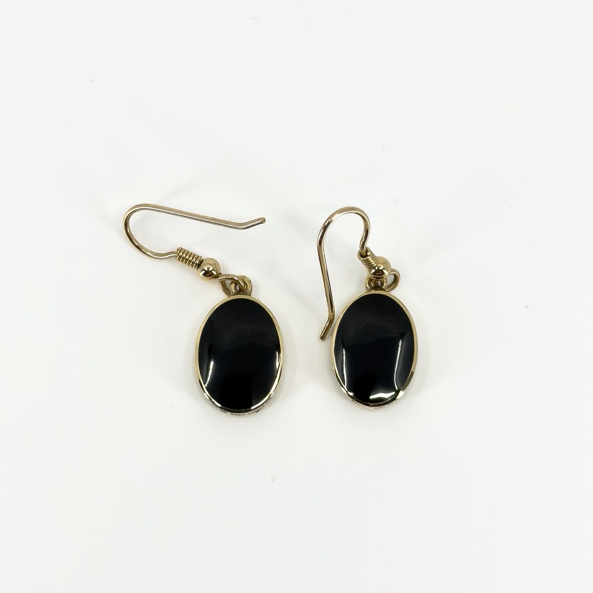 Vintage 9ct Gold Fob Earrings Blue John & Black Onyx 375 by David Scott Walker