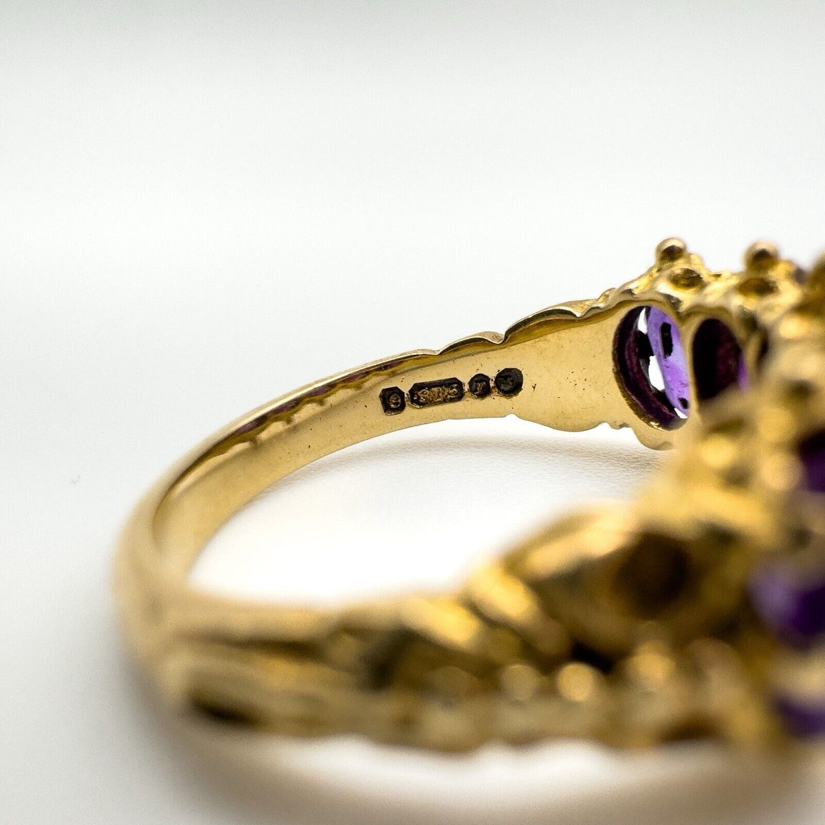 Vintage 9ct Gold 0.50ct Amethyst Half Hoop Band Ring Size L - M 3.7g 1972