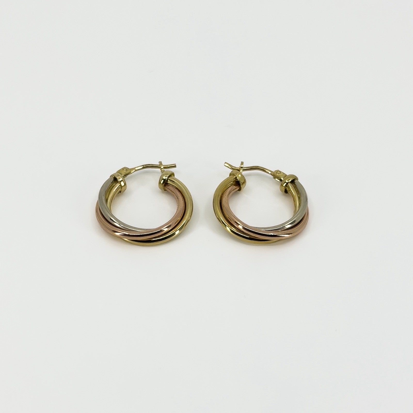 Vintage 9ct Gold Tri Coloured Twisted Hoop Earrings 375