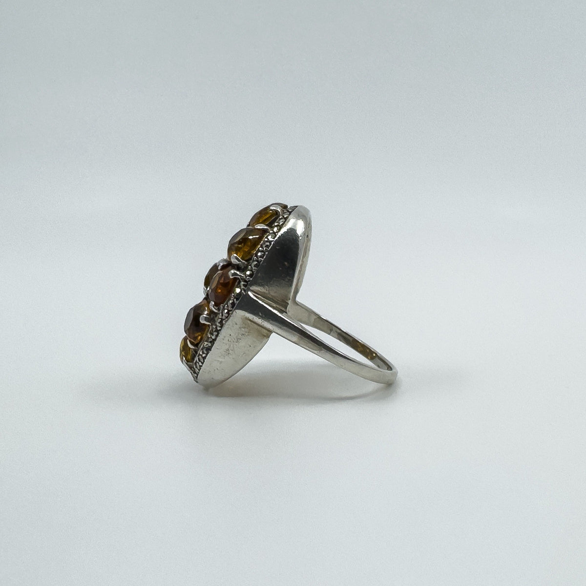 Huge Chunky Sterling Silver 4.50ct Citrine & Marcasite Cocktail Ring Size O - P