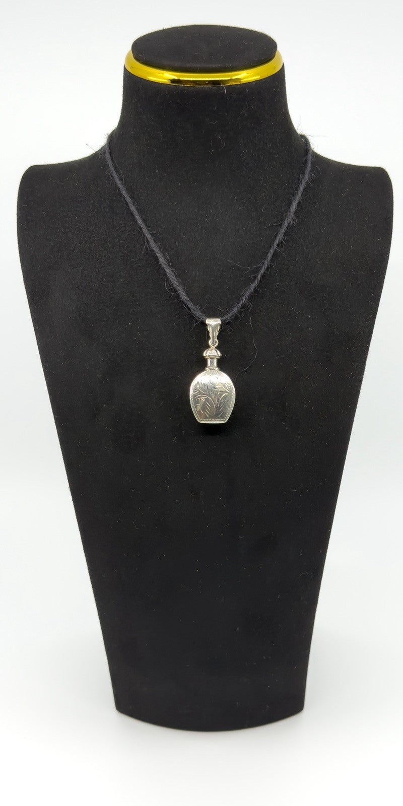 Chunky Sterling Silver Vintage Perfume / Poison Bottle Engraved Pendant 925