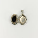 Chunky Vintage Sterling Silver Oval Black Onyx Engraved Locket 925